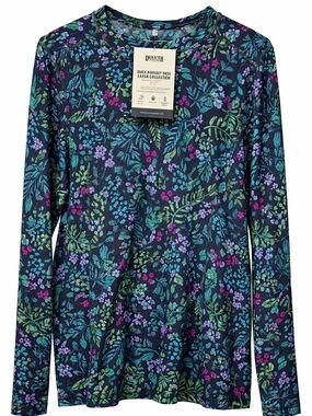 Duluth Trading Co Buck Naked Navy Floral Base Layer Top
